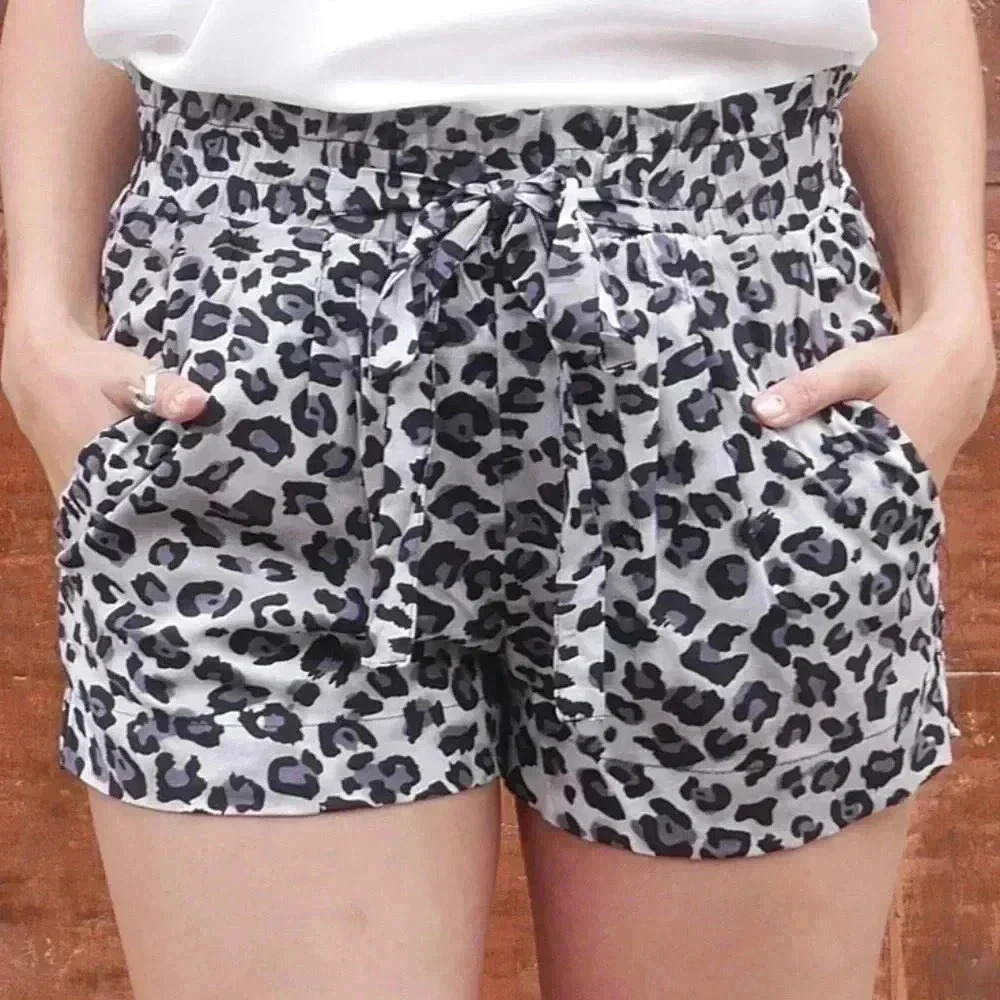 Leopard Print Shorts -Gray
